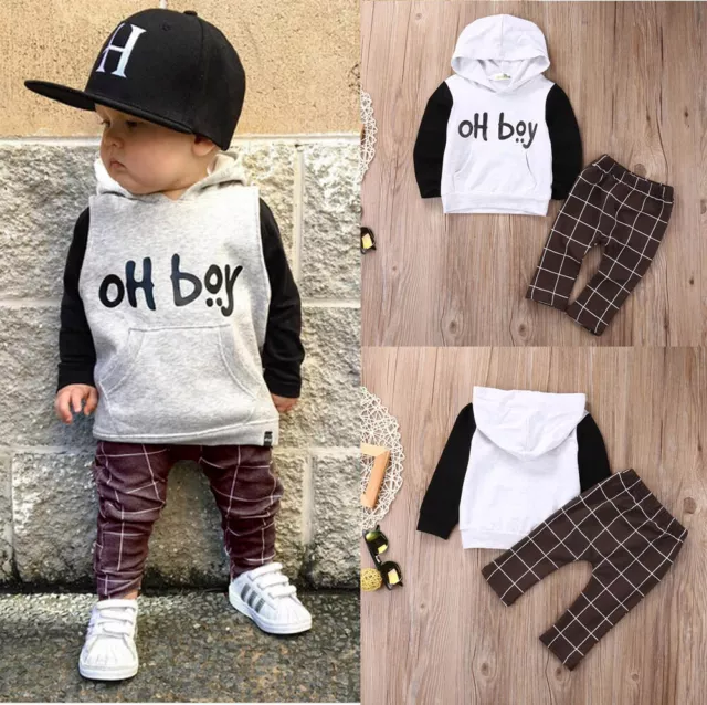 2PCS Toddler Baby Boys Tracksuit Clothes Letter Long Sleeve Hooded Pants Outfit