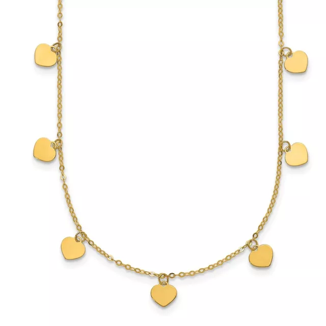 Gift for Mothers 14k Yellow Gold Dangle Heart Discs 16 inch w/2 in ext. Necklace