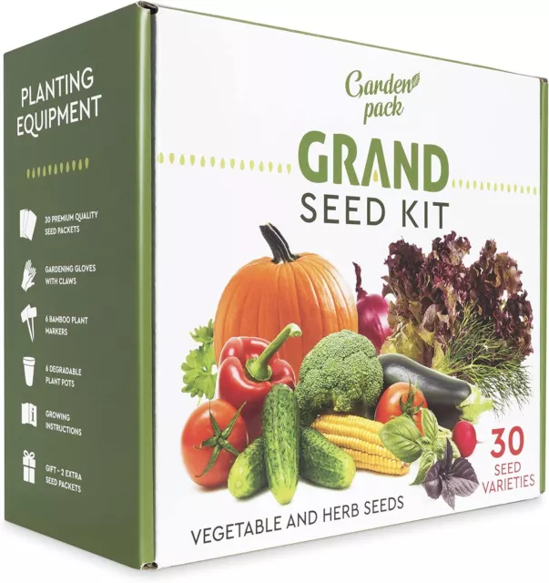 Grand Seed Growing Kit 30 Vegetable Seeds Varieties 6 Bamboo Plant Markers Claw