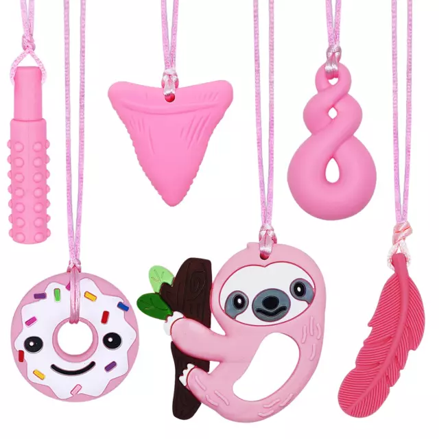 Chew Necklaces for Sensory Kids, Silicone Chewy Necklace Sensory Stim Toy for Gi
