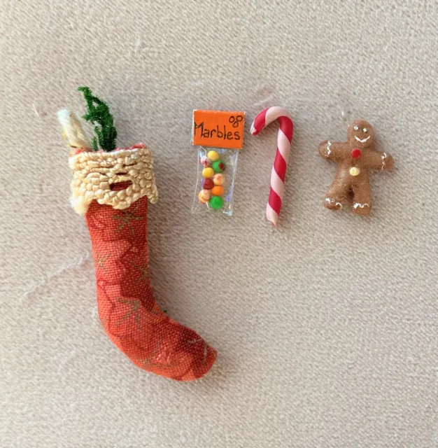 Original OOAK Mini Handmade Christmas Stocking w/ Toys & Candy Cane  N Woolmer C
