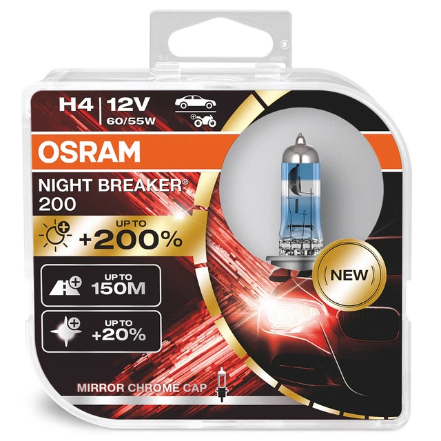 2x OSRAM H4 12V NIGHT BREAKER 200 ( Neuste Edition ) bis zu 200% mehr Licht