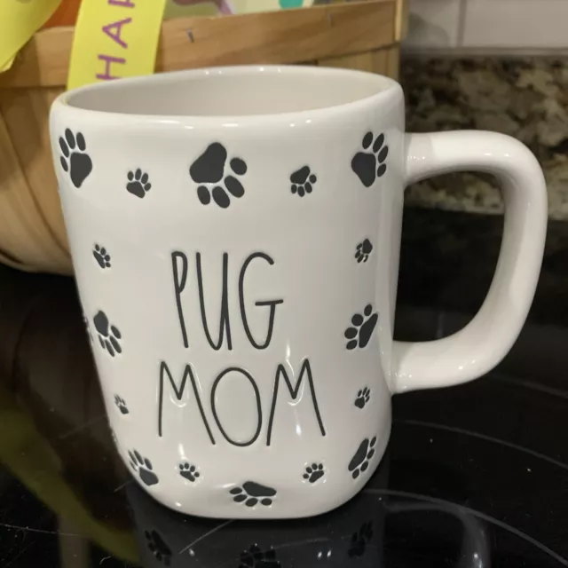 Rae Dunn Coffee Mug "Pug Mom" W/ Paw Print