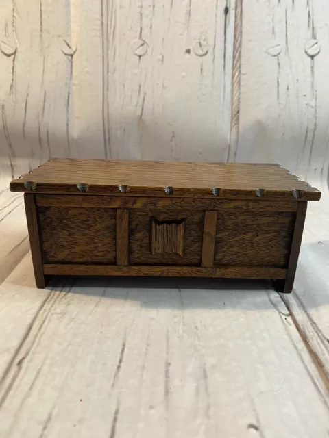 Vintage Tallent Handmade Woodcraft Oak Coffer Musical Jewellery Trinket Box