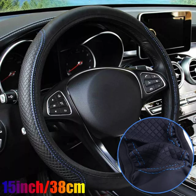 38CM Black Leather Car Steering Wheel Cover Anti-slip Protector Auto Accessories