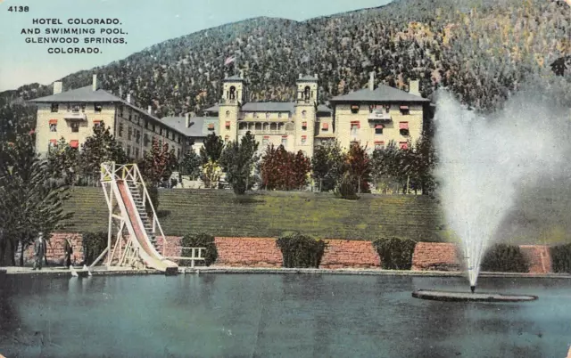 Glenwood Springs CO Colorado HOTEL COLORADO Swimming Pool~Slide ca1910s Postcard
