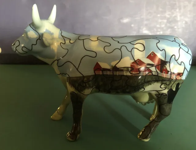 Cow Parade “Puzzled Cow” #9181 Blue Red Farm Country Westland Figurine USA Rural