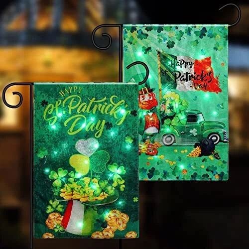 St Patricks Day Garden Flag with Lights, Irish Garden Flag 12 x 18 Inch