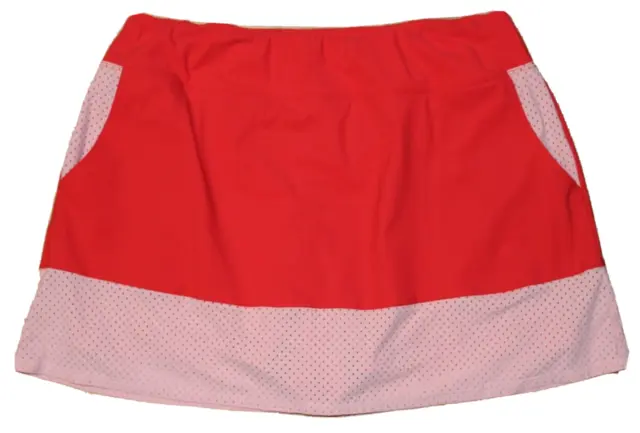 ⛳ FORAY GOLF Red-Pink Skort Skirt Attached Shorts LARGE / Mesh Trim / Pockets