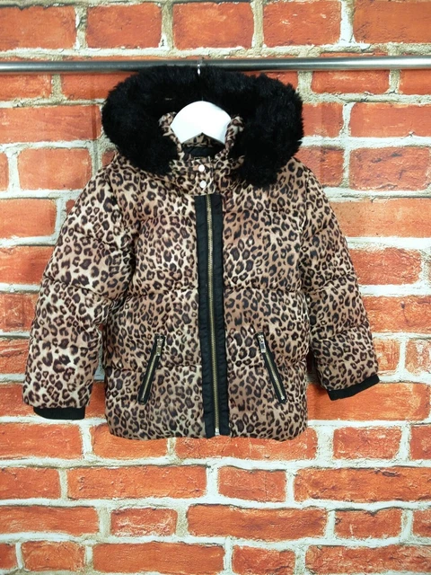 Cappotto Ragazza Età 4-5 Anni River Island Marrone Leopardo Imbottito Giacca Invernale 110Cm