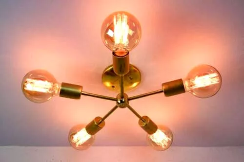 Brass Sputnik Pinwheel Light Handmade Ceiling Industrial 5 Arm Home Décor Light