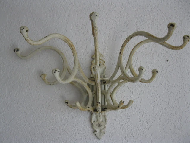 Cast Iron  5 Arm Swing Out Wall Bracket Coat Hook  Hat Hanger Shabby Chic White