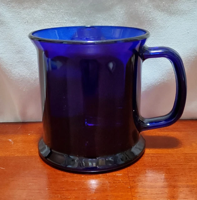 Vintage Cobalt Blue Glass Mug, Coffee, Tea, Flat Stable Base, Made In USA