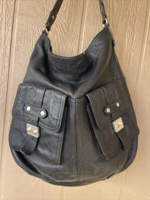 Lauren Ralph Lauren Black Leather Handbag Tote Purse Hobo Satchel Pebble Grain