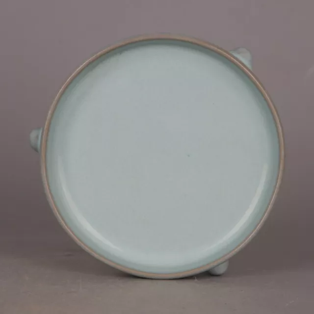 5.3"Chinese Song Ru Kiln Porcelain Celeste Glaze Three Foot Writing-brush Washer