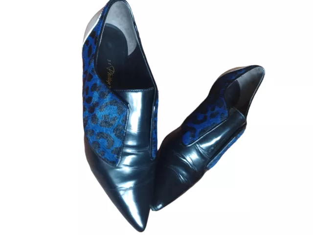 3.1 Phillip Lim Womens Pointed Animal Print Blue Patent Leather Shoes Size 36