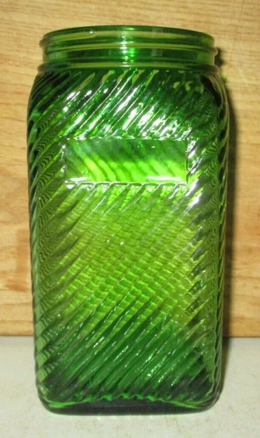 Vintage 7 1/4" Owens Illinois Forest Green Ribbed Glass Hoosier Jar With No Lid