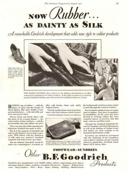 1930 B.F. Goodrich Rubber Footwear Sundries Water Bottles Swimming Caps Print Ad