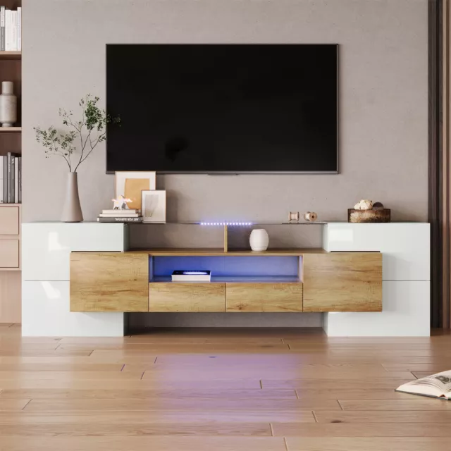 TV Schrank Fernsehtisch mit LED Lowboard Sideboard Board Weiß Hochglanz 200cm XD