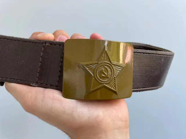 Soviet Russian army belt Brown Belt with Green Buckle Star Sickle Hammer USSR