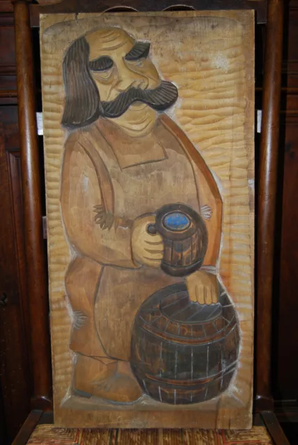 Panneau en Bois Sculpté. Aubergiste, Bière, Chope, Déco Bar, Bistrot.