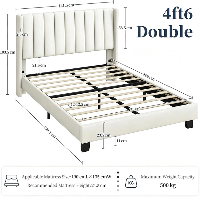 LUXURY WINGBACK UPHOLSTERED Bed Frame Tufted Headboard Silent Slats Low ...