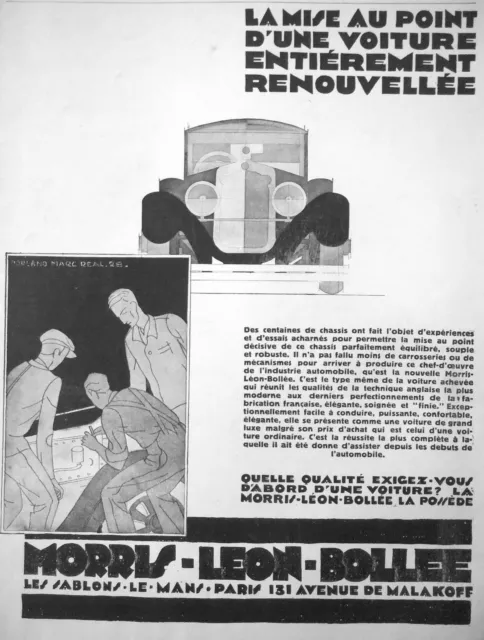 Publicité 1928 Morris Léon Bollée La Mise Au Point D'une Voiture Renouvellée