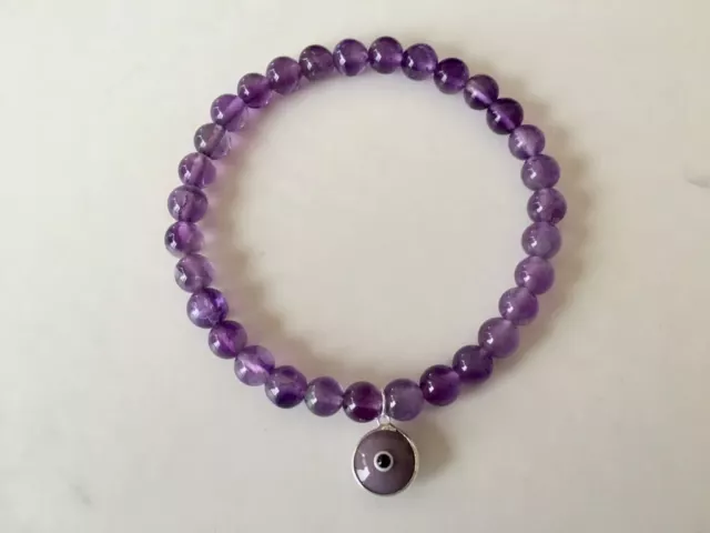 925 Sterling Silver Evil Eye Bracelet Amethyst Gemstone Mati Nazar Stone Stretch