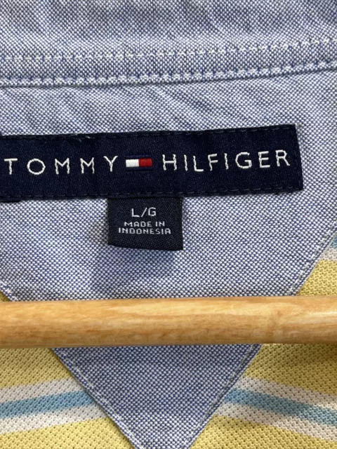 Tommy Hilfiger Polo Men's Designer logo cotton blend stripe polo shirt L (970 3