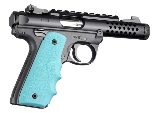 Hogue 79084 Rubber Grip w/Finger Grooves Fits Ruger MKIV 22/45 Aqua
