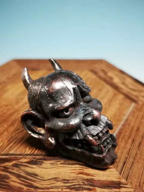 Excellent Antique Chinese Refined Copper *Monster Horn Skull* Statue F10