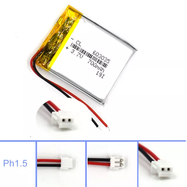 700mAh Lipolymer 603035 3.7V Battery Rechargeable Cell for Lamp Led Camera GPS