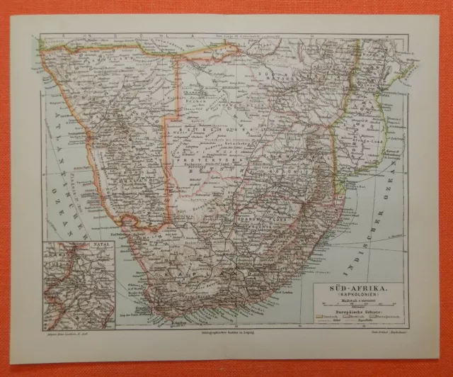 SÜDAFRIKA DSWA KAPKOLONIE Kapland Kolonie historische  LANDKARTE  1906