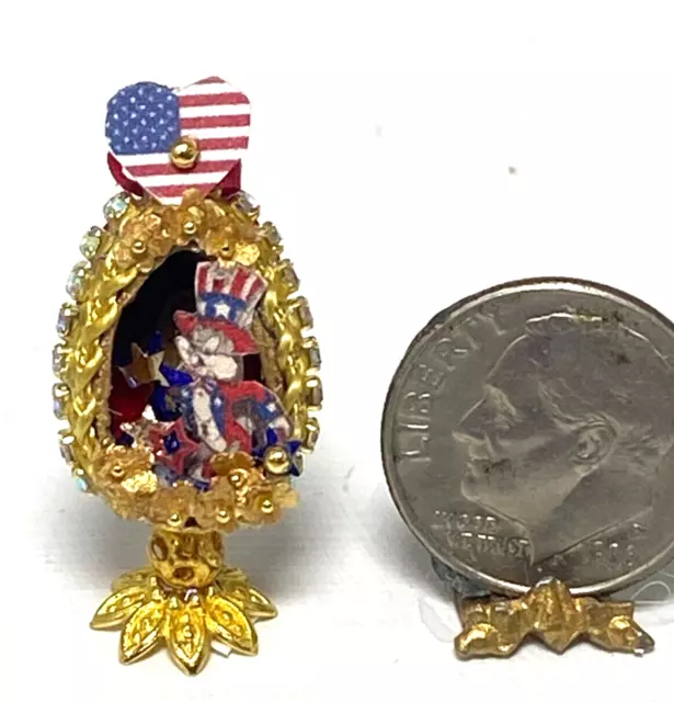 Small Artisan 4th Of July Bugs Bunny Decorated Egg 1:12 Dollhouse signed 23 OOAK