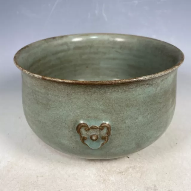6.6" old antique song dynasty gugong mark guan kiln ru porcelain cyan glaze pot