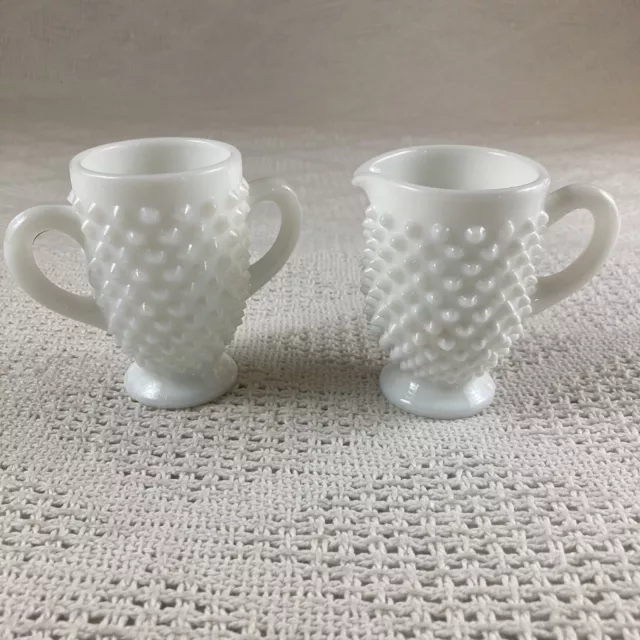 MCM Milk Glass Small Hobnail Creamer Pitcher and Sugar Bowl - Set of 2 - Fenton?