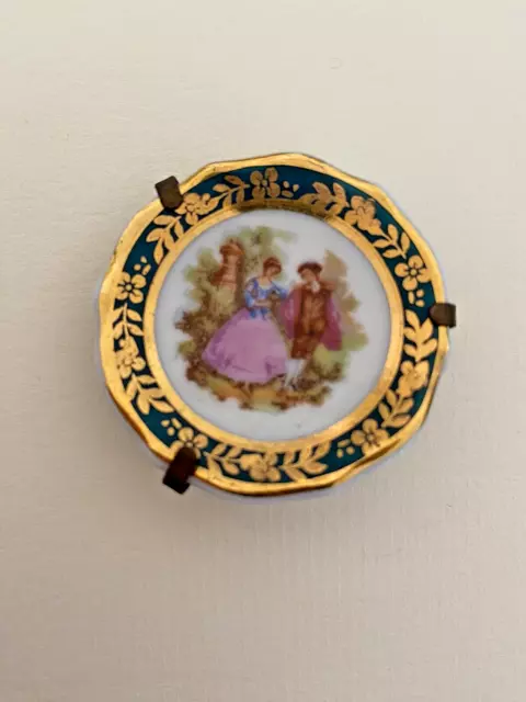 Limoges France Porcelaine d’Art Lovely Romantic Scene Miniature Plate with stand