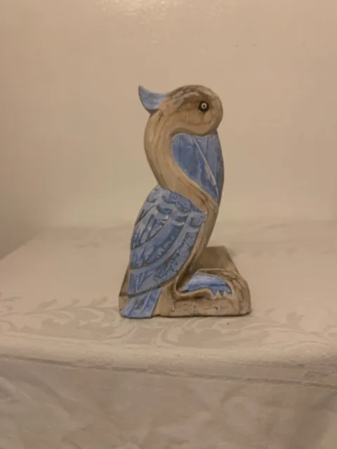 Pelican Paper Towel Holder, Coastal, Wood, Hand Carved, Sea Life, Light Blue