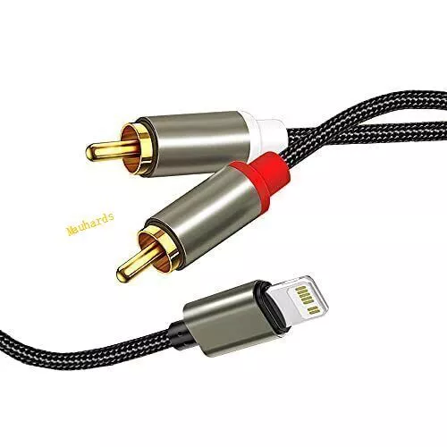 2 RCA to lightning Aux Stereo Y Splitter Cable for iPhone Hi-Fi Amplifier 1M
