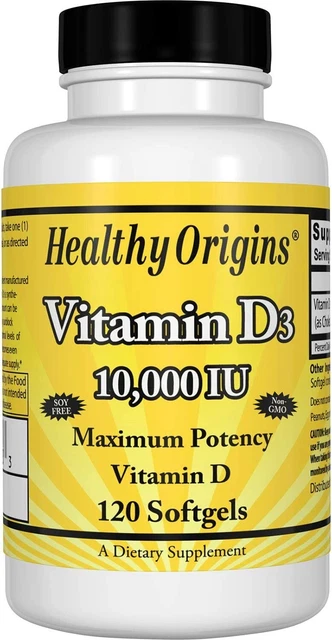 Healthy Origins - VITAMIN D3 GELS, 10,000 IU (LANOLIN), 120 GELS