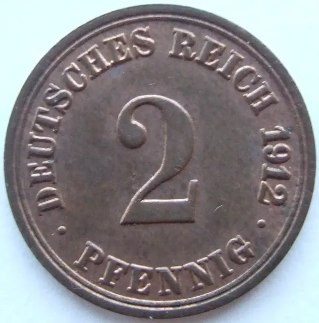 Moneta Reich Tedesco Impero Tedesco 2 Pfennig 1912 A IN Uncirculated
