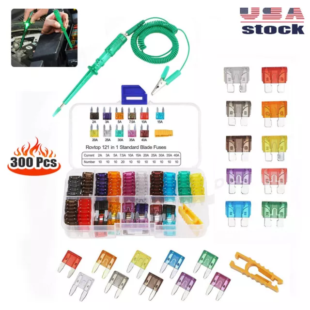 300 Pcs Car Blade Fuse Assortment Assorted Kit Blade Set Auto Truck Automotive