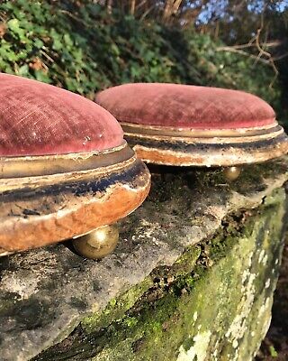 Matched pair of velvet antique foot stools C1840 2