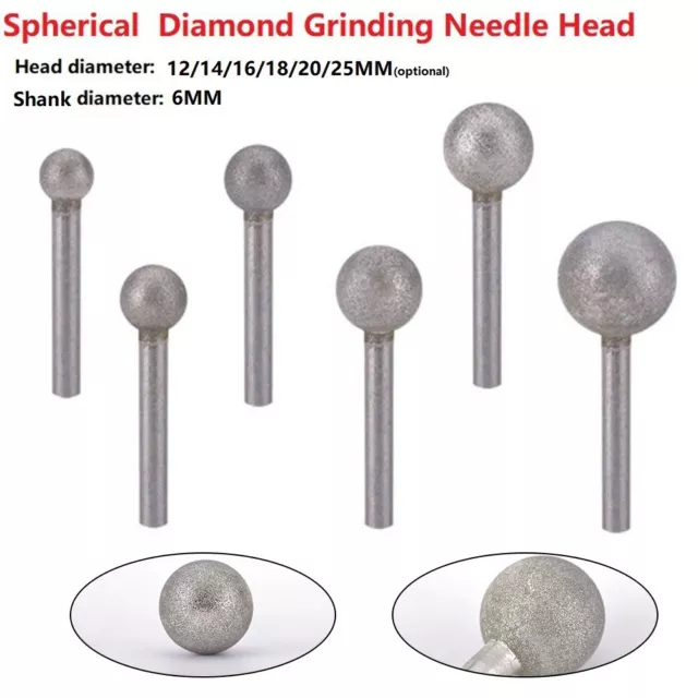 Diamond Coated Spherical Head Grinding Needle 6mm Shank Carbide Sculpting Tool