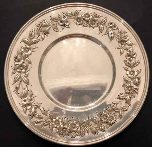 Big S. Kirk & Son Hand Decorated Sterling Silver Sandwich Plate 3