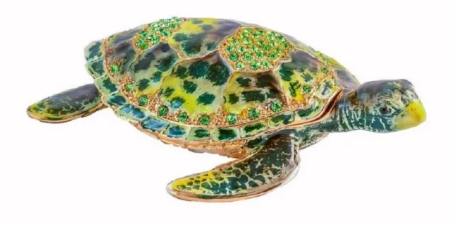 Jeweled Stunning Sea Turtle Ciel Collectible Hinged Trinket Box Austrian Crystal