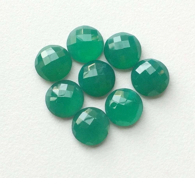 12mm Grün Onyx Rose Schnitt Cabochons, Facettiert Rund Flache Rückseite Cabochon