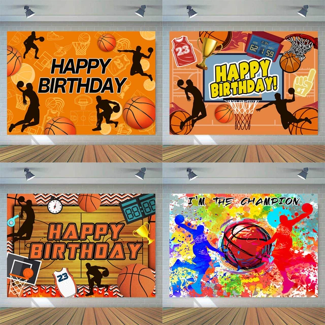 BASKETBALL THEME HAPPY Birthday Backdrop Banner Vinyl Party Decoration