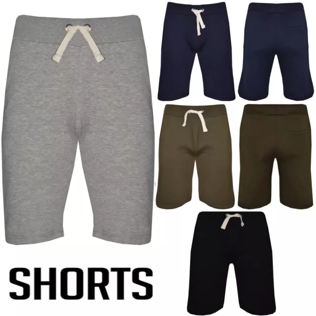 Mens Plain Gym Fleece Jogger Shorts Elasticated Waist Running Jogging Sports Jog