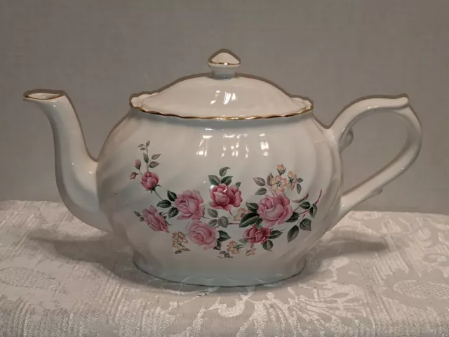 Arthur Wood & Son Staffordshire England Pink Rose Floral W/Gold Trim Teapot 6305